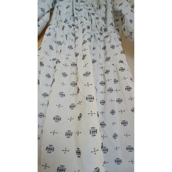 Anthropologie midi dress sz small white navy puff 3/4 sleeves nautical travel - Picture 6 of 8